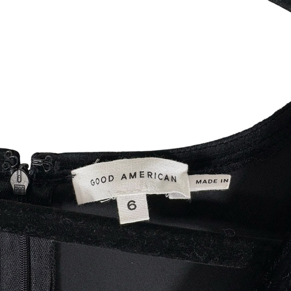 Good American Black V Neck Long Sleeve Velvet Velour Dress Womens 6 Back Slit - Picture 6 of 14